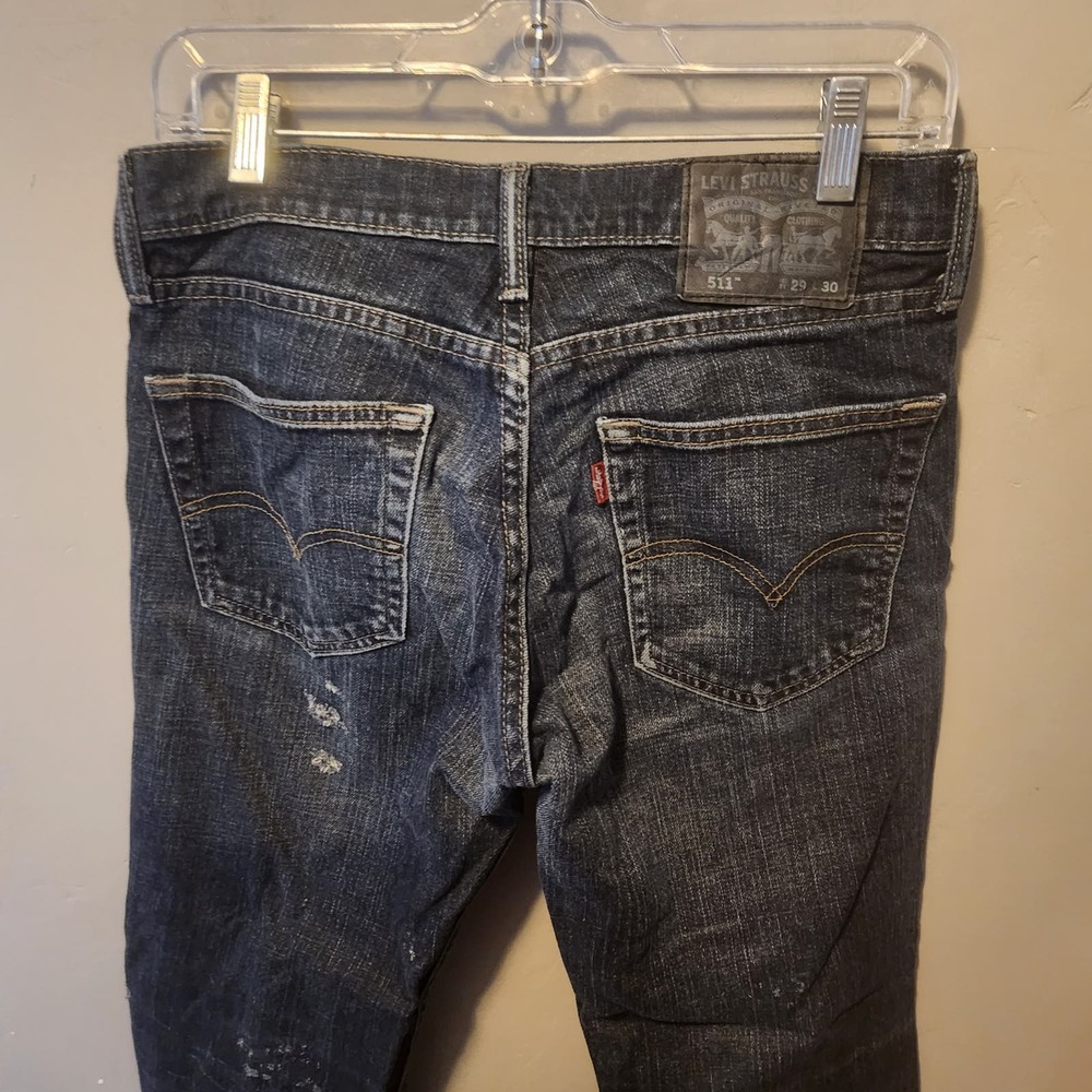 Levi's Vintage 511 Slim Fit Straight black ripped stretch jeans men's 29 X 30 - Picture 8 of 8